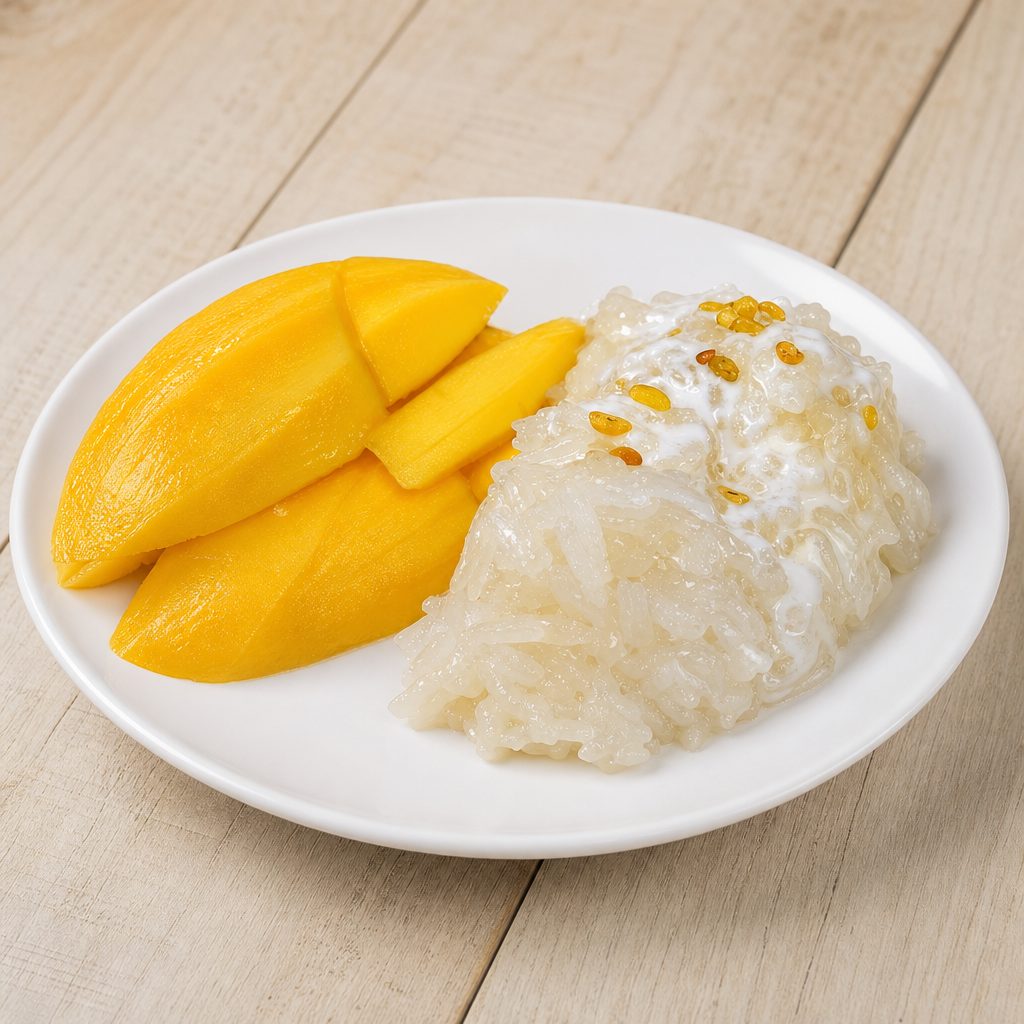 Seasonal Fresh Mango and Coconut Sticky Rice.